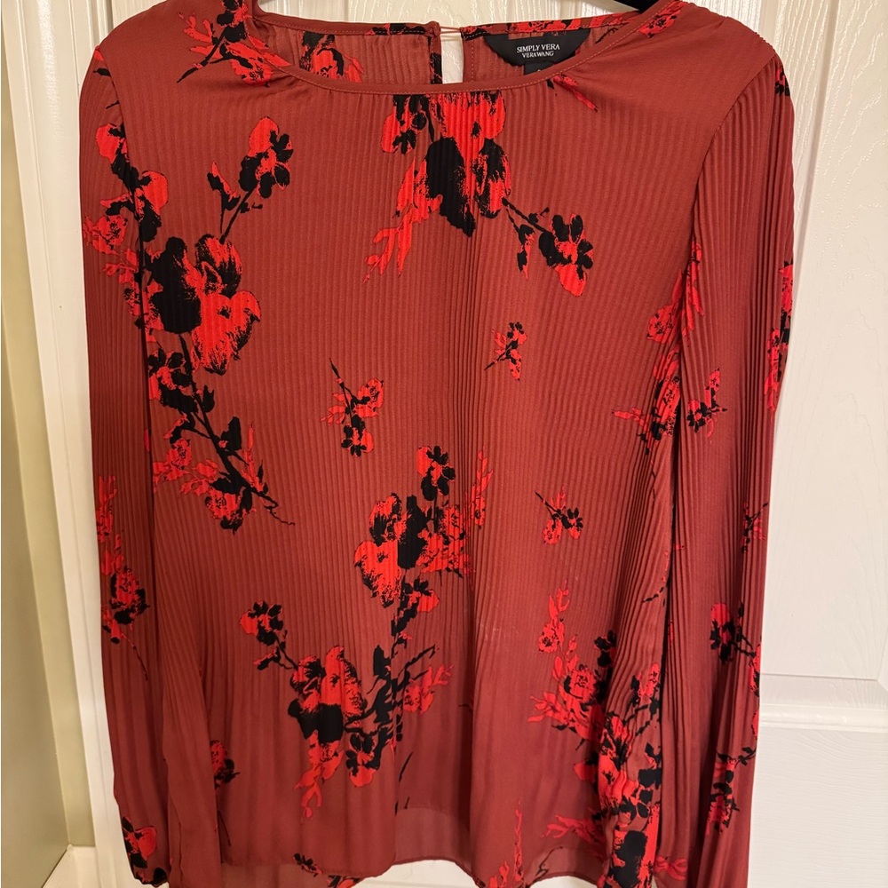 Simply Vera Vera Wang Red Long Sleeve Pleated Blouse